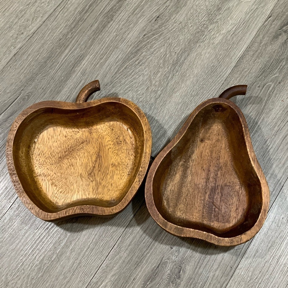Apple & Pear Shaped Wood Carved Serving Snack Bowls by Macy's The Cellar